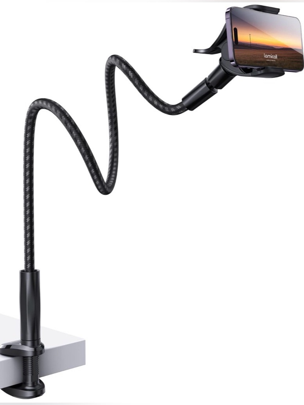 Adjustable Gooseneck Phone Holder Clamp - Black